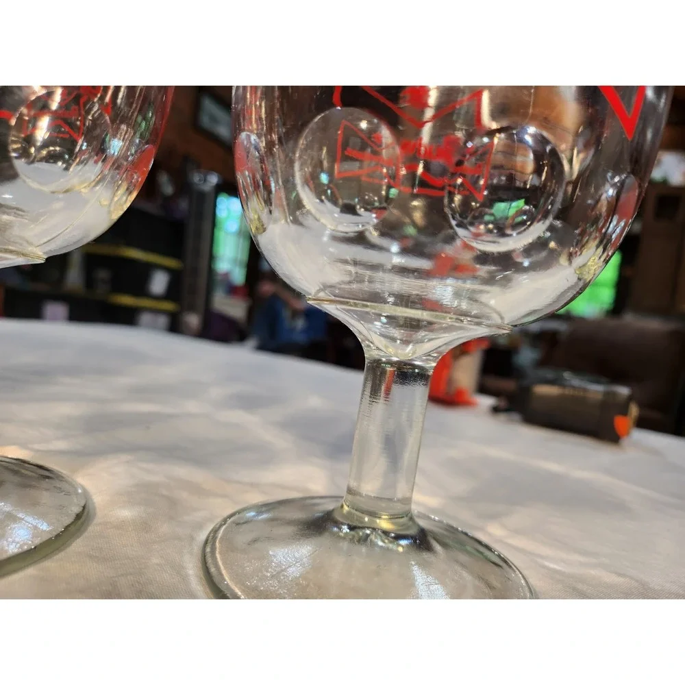 (3) Vintage Budweiser King Of Beers Bowtie Thumbprint Goblet 5.5 Inch Short Stem